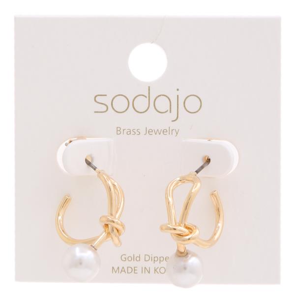 SODAJO Gold Dipped Pearl Brass Metal Knot Earring