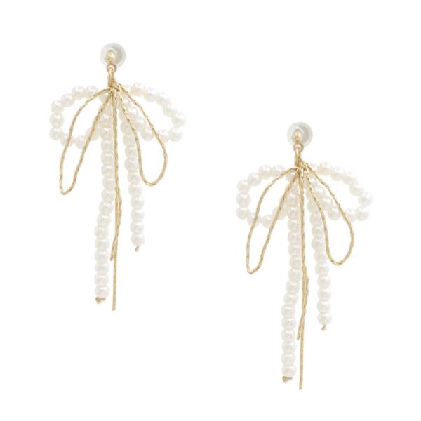 SODAJO Pearl Bead Bow Metal Gold Dipped Earring