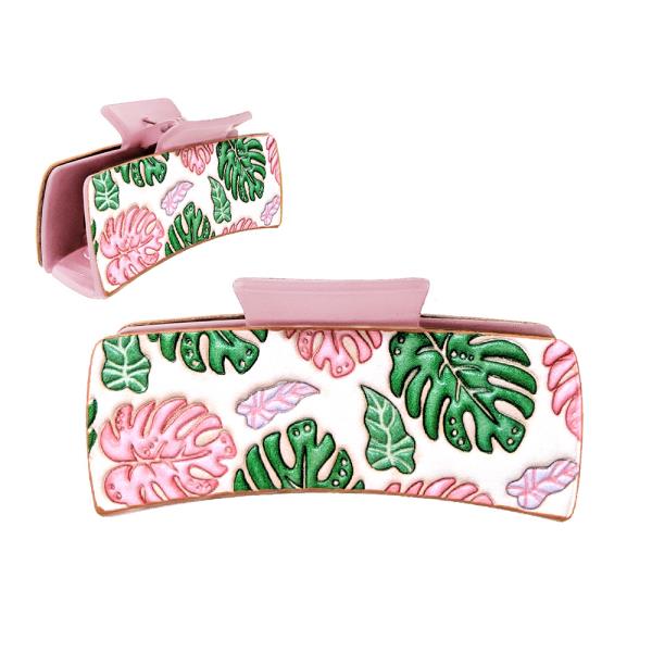 Tropical Leaf Leather Hair Claw Clip