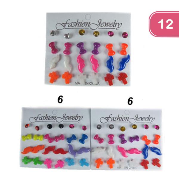Rhinestone Mustache Cross Earring (12 Units)
