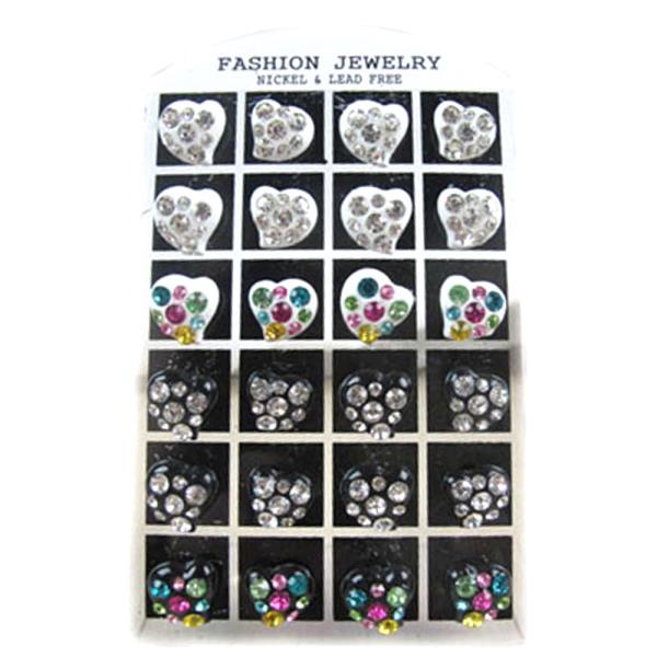 Rhinestone Heart Earrings (12 Units)