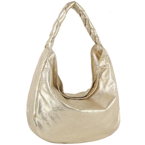 METALLIC TEXTURED SHOULDER HOBO BAG