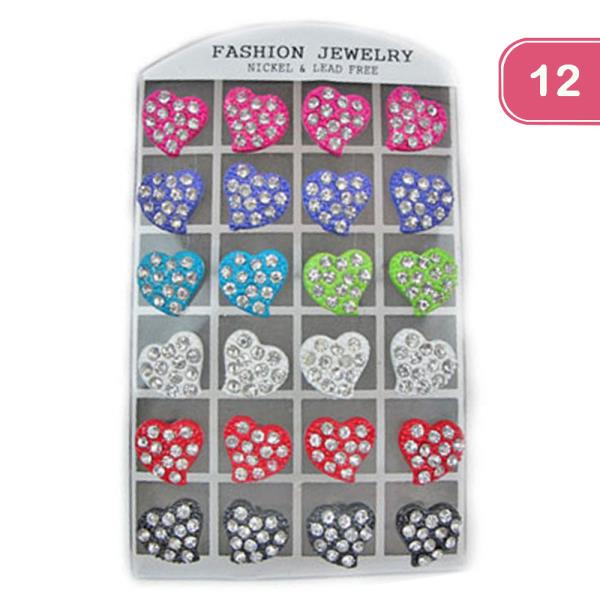 Rhinestone Heart Stud Earrings (12 Units)