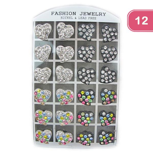 Heart Rhinestone Stud Earrings (12 Units)