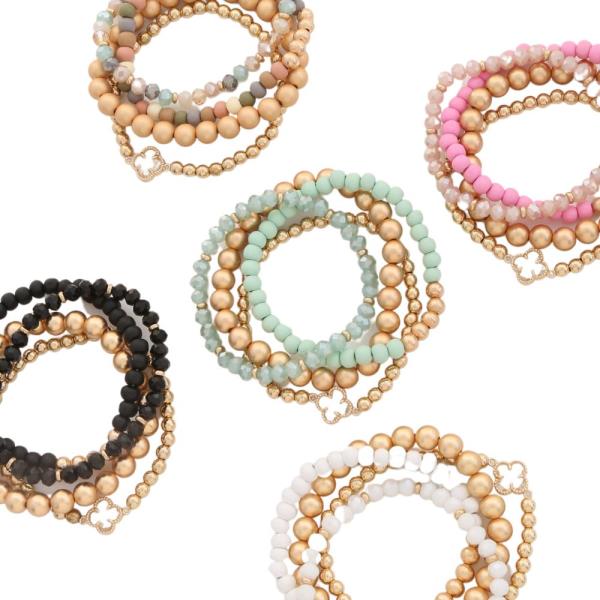 Crystal Clover Accent Beads and CCB Bracelet 4 Set