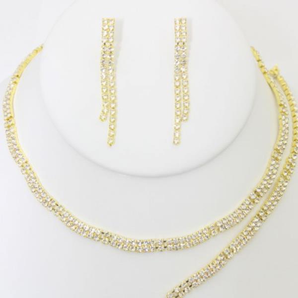Rhinestone Necklace Earring Bracelet Set
