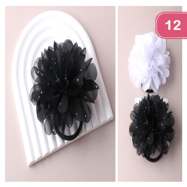 Studded Sheer Rosette Hair Tie (12 Units)