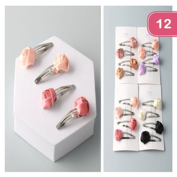 Satin Rose Snap Clips (12 Units)