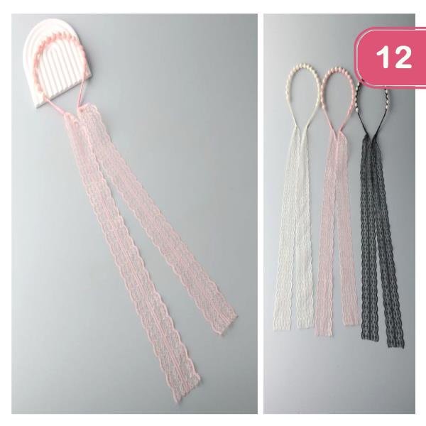 Lace Tail Pearl Headband (12 Units)