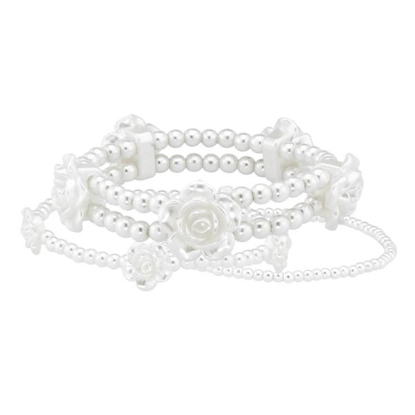 Pearl Flower Stretch Bracelet 3 Set