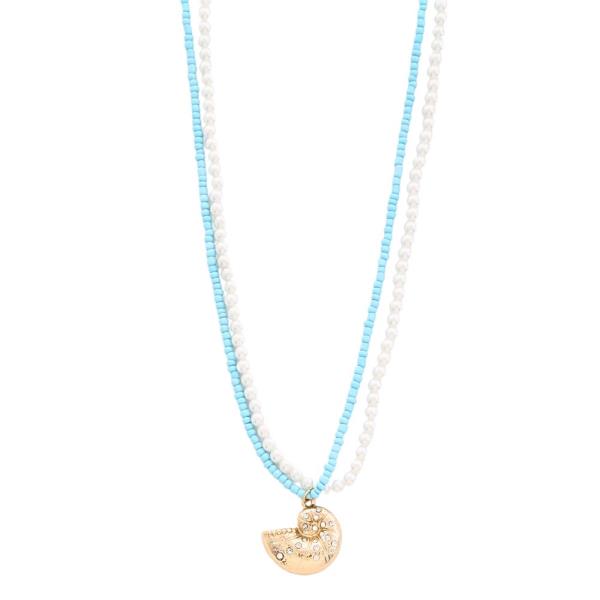 Pearl Bead Sea Life Shell Pendant Necklace