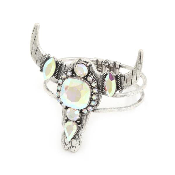 Rhinestone Cattle Head Cuff Bangle Bracelet