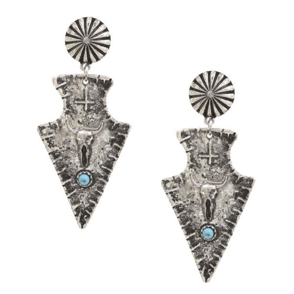Western Arrow Cattle Skull Dangle Earring