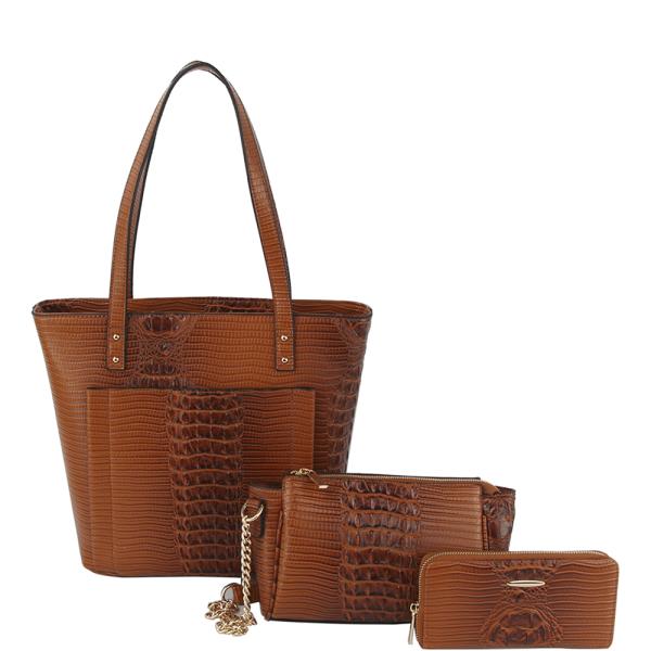 3IN1 Croc Tote Bag W Crossbody And Wallet Set