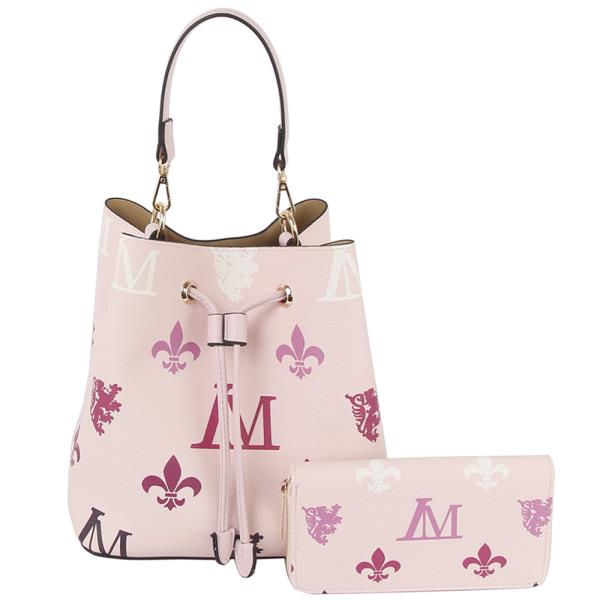 2IN1 PRINTED DRAWSTRING HANDLE SATCHEL W WALLET SET