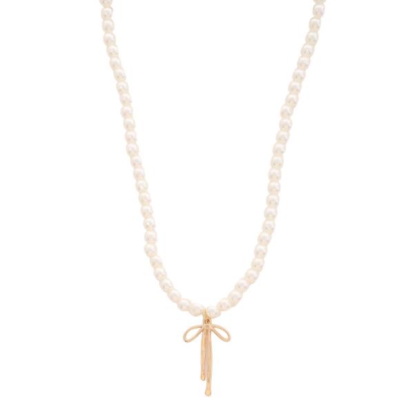 SDJ PEARL RIBBON BOW PENDANT NECKLACE