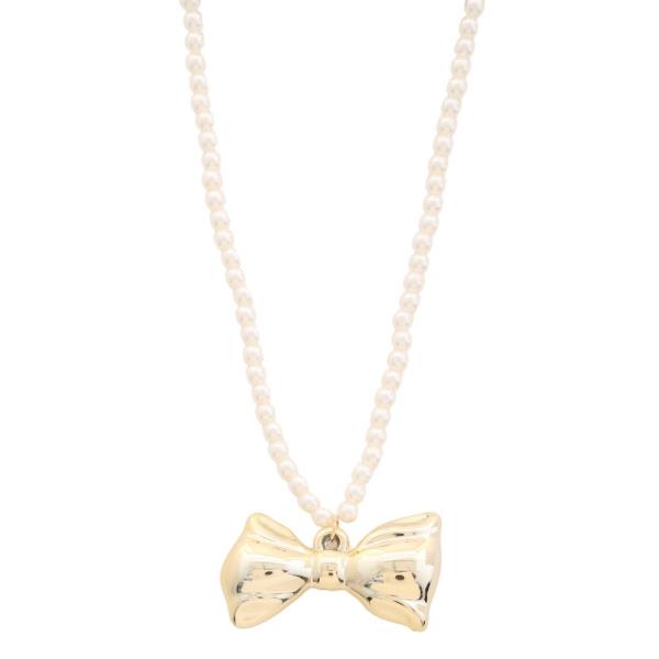SDJ PEARL RIBBON BOW PENDANT NECKLACE