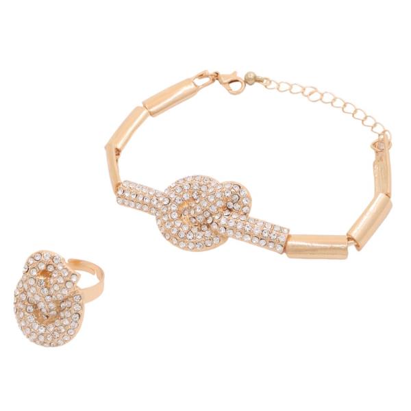 SDJ Knot Rhinestone Bracelet Ring Set