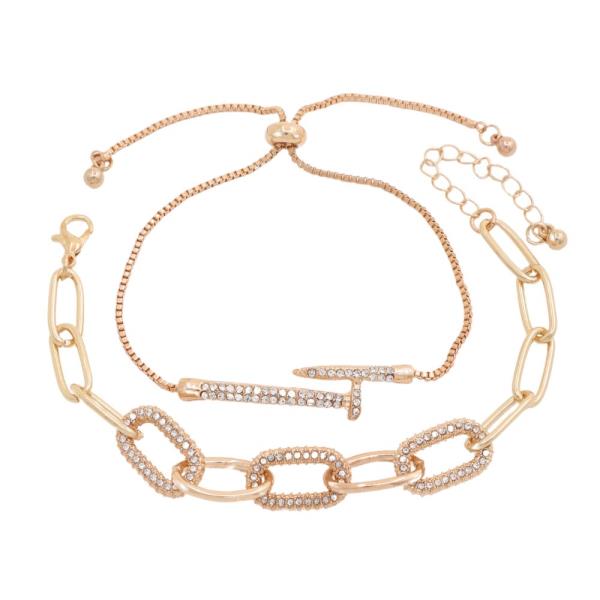 SDJ Rhinestone Multi Metal Chain Bracelet Set