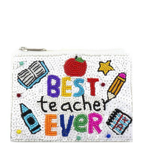 Seed Bead Best Teacher Ever Coin Purse Bag