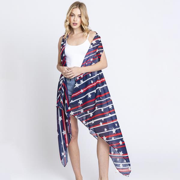 Diagonal Stripes and Stars Print Vest