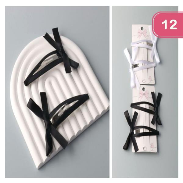 Ribbon Bow Snap Hair Pins (12 Units)