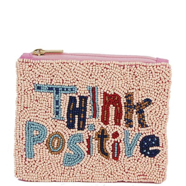 Seed Bead Think Positive Coin Purse Bag