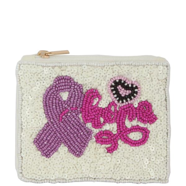 SEED BEAD BREAST CANCER COIN PURSE BAG