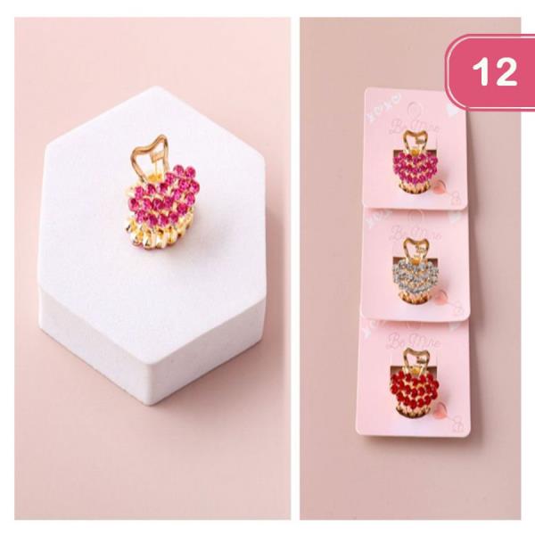 Mini Rhinestone Heart Hair Claw Clips (12 Units)