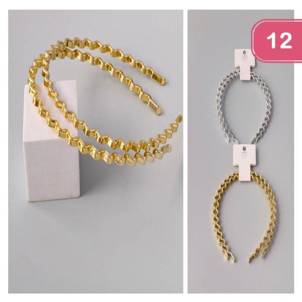 Metallic Wavy Headband Set (12 Units)