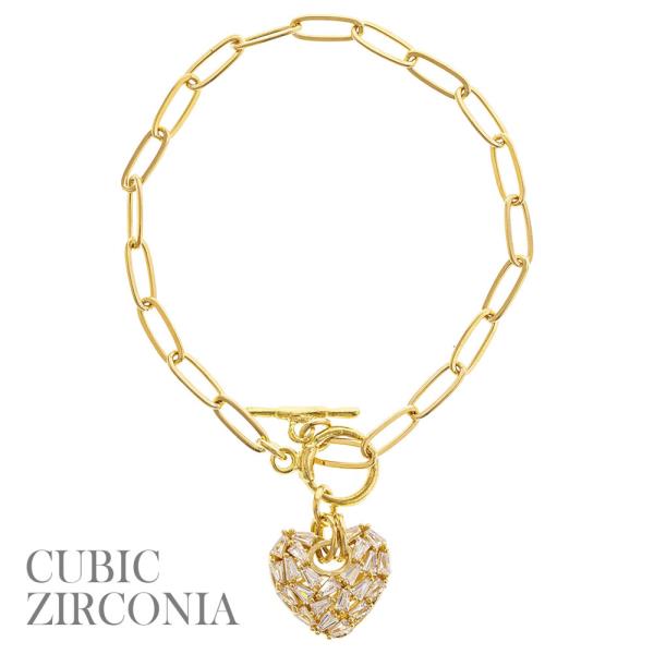 Metal CZ Heart Charm Toggle Clasp