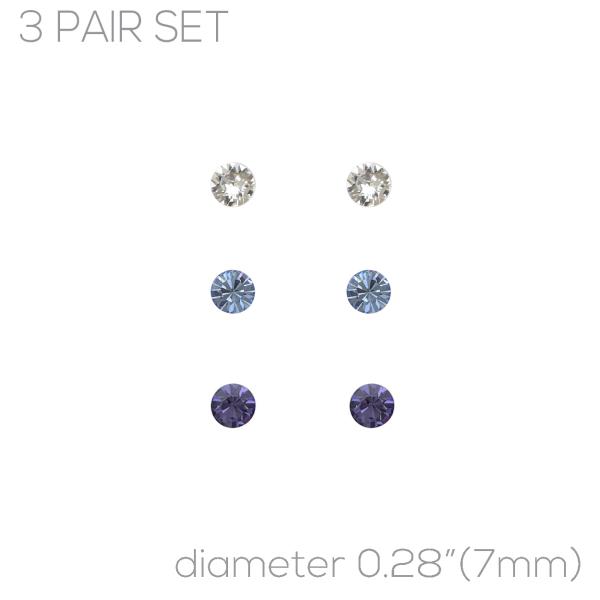 7mm Crystal Earring Set (3 Pairs)