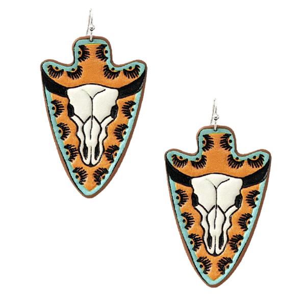 Steerhead Western Tooled Leather Earring