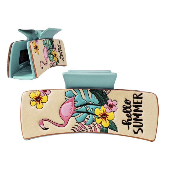 Flamingo Tropical Tooled Leather Hair Claw Clip
