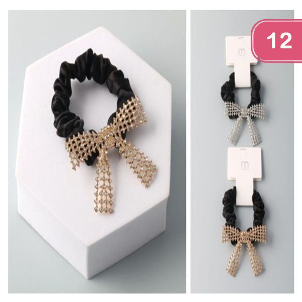 Rhinestone Bow Hair Scrunchie (12 Units)