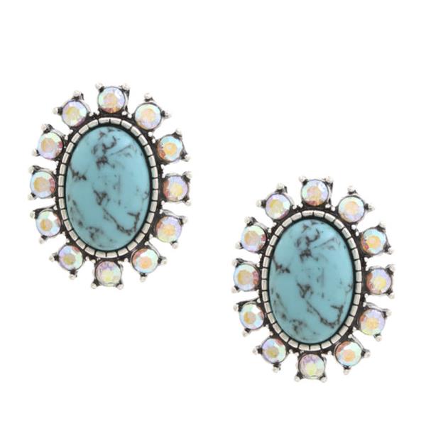 Western Oval Turquoise Bead Earring