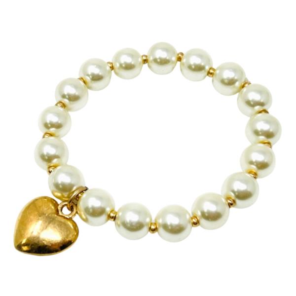 Heart Charm Pearl Stretch Bracelet