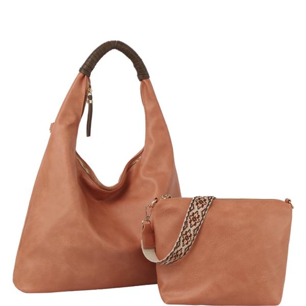 2IN1 SMOOTH HOBO TOTE W ZIPPER BAG AND GUITAR STRAP SET