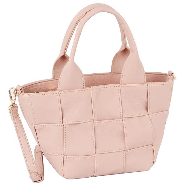 Large Square Quilted Handle Tote Bag W Strap