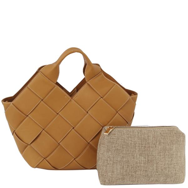2IN1 Large Quilted Handle Satchel W Mini Pouch Set