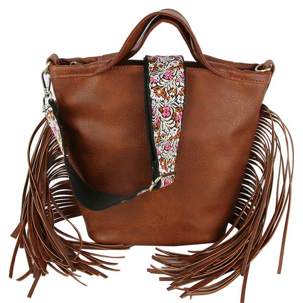 Fringe Smooth Tote Bag W Strap