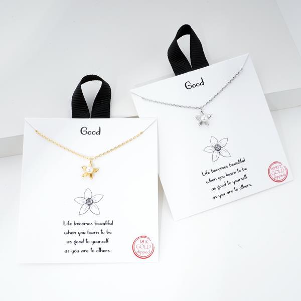 18K GOLD RHODIUM GOOD FLOWER PEARL NECKLACE