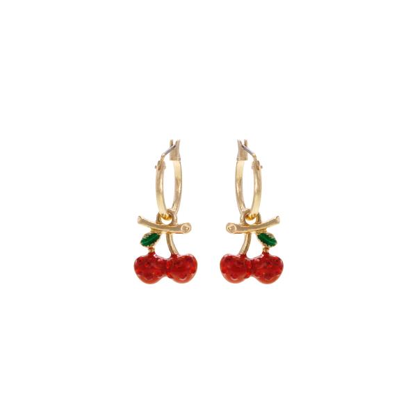 Cherry Drop W Stone Hoop Earring