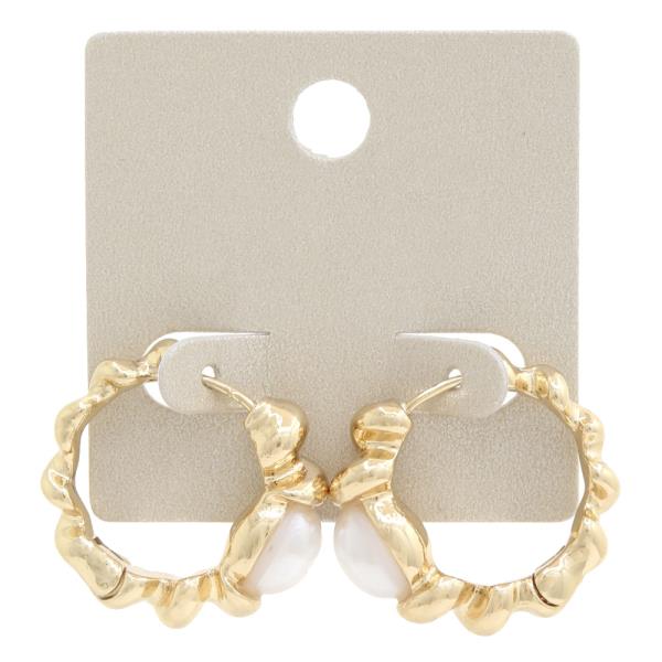 Pearl Bead Twisted Metal Hoop Earring