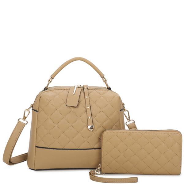 2IN1 Quilted Handle Satchel W Wallet Set