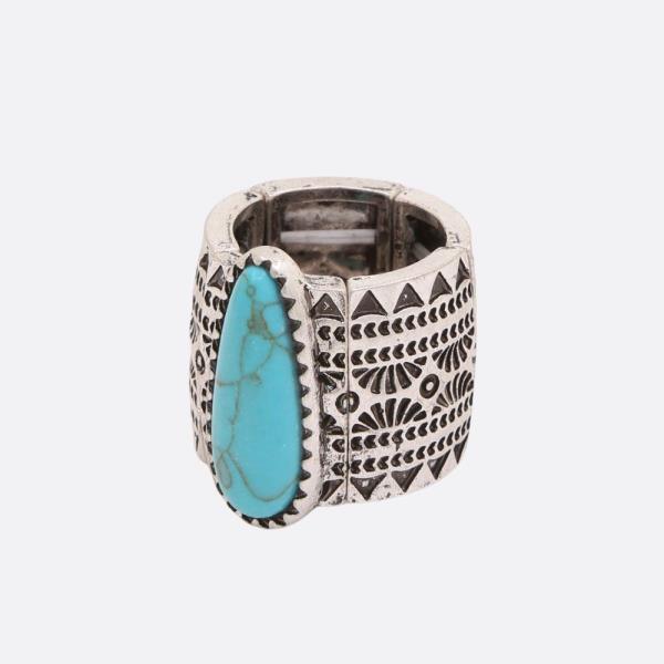 Western Style Turquoise Bead Stretch Ring