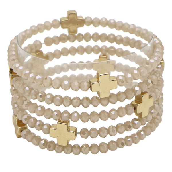 5 Row Glass and Cross Bracelet
