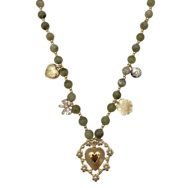 Heart Charm Station Beaded Necklace