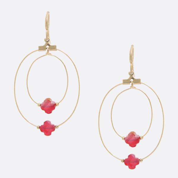 Double Clover Charm Oval Dangle Earring