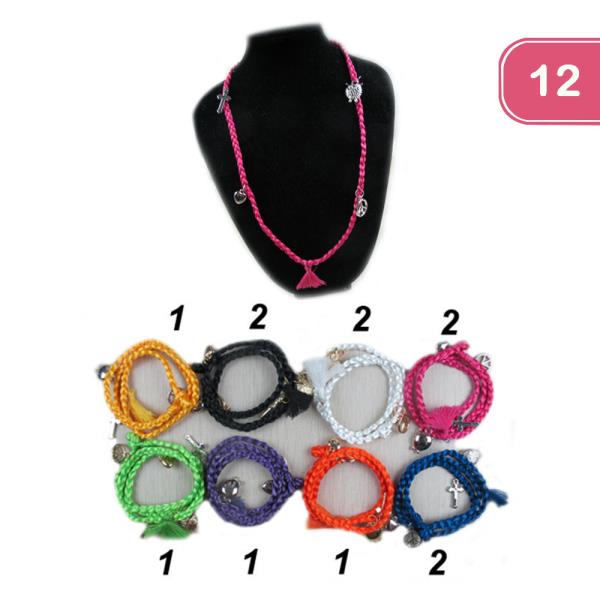 Cross Peace Sign Braided Necklace (12 Units)
